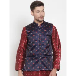 KLOTTHE Men Purple & Red Printed Nehru Jacket-picture-23