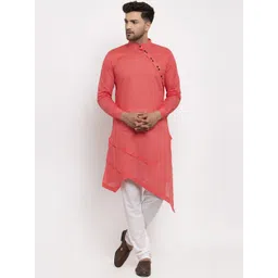 KLOTTHE Men Red Asymmetric Cotton Kurta-picture-18