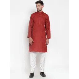 KLOTTHE Men Red Striped Straight Kurta image 1