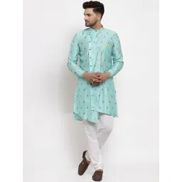 KLOTTHE Men Turquoise Blue & Gold-Coloured Woven Design Straight Kurta-picture-34