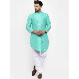 KLOTTHE Men Turquoise Blue Angrakha Kurta with Churidar-picture-19