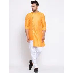 KLOTTHE Men Yellow and White Angrakha Kurta with Pyjamas-picture-39
