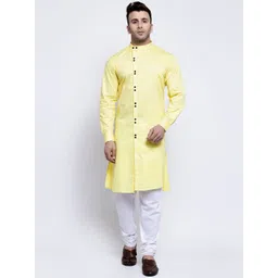 KLOTTHE Men Yellow Solid Kurta with Churidar-picture-15