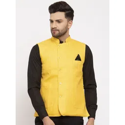 KLOTTHE Men Yellow Solid Nehru Jacket-picture-16