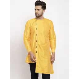 KLOTTHE Men Yellow Solid Straight Kurta-picture-13