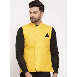 KLOTTHE Men Yellow Solid Woven Nehru Jackets image 1