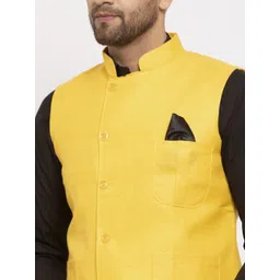 KLOTTHE Men Yellow Solid Woven Nehru Jackets image 3
