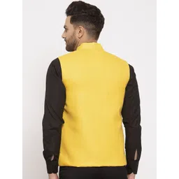 KLOTTHE Men Yellow Solid Woven Nehru Jackets image 4