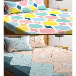 klotthe Multicolor 300 TC Poly Cotton 2 Double Bedsheets with 4 Pillow Covers-picture-31