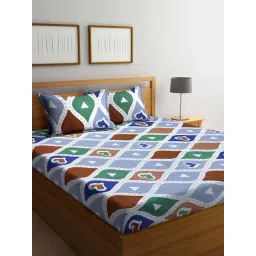 Klotthe Multicolor 300 TC Polycotton Double Book Fold Bedsheet with 2 Pillow Covers-picture-39
