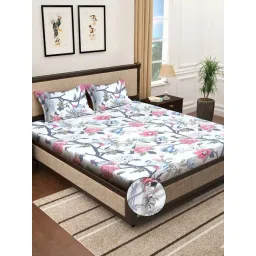 Klotthe Multicolor Cotton Blend Printed 300 TC King Fitted Bedsheet with 2 Pillow Covers-picture-35