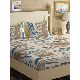 Klotthe Multicolor Cotton Blend Printed 300 TC King Flat Bedsheet with 2 Pillow Covers-picture-27