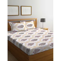 Klotthe Multicolor Floral 300 TC Cotton Blend Fitted Double Bedsheet with 2 Pillow Covers-picture-28
