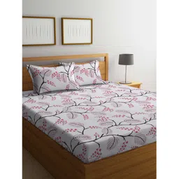 Klotthe Multicolor Floral 300 TC Cotton Blend Fitted Double Bedsheet with 2 Pillow Covers-picture-29