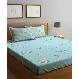 Klotthe Multicolor Floral 300 TC Cotton Blend Fitted Double Bedsheet with 2 Pillow Covers-picture-38