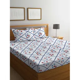 Klotthe Multicolor Floral 300 TC Cotton Blend Fitted Double Bedsheet with 2 Pillow Covers-picture-32