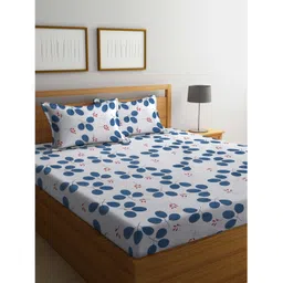 Klotthe Multicolor Floral 300 TC Cotton Blend Fitted Double Bedsheet with 2 Pillow Covers-picture-33