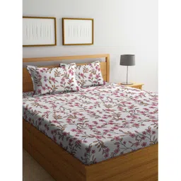 Klotthe Multicolor Floral 300 TC Cotton Blend Fitted Double Bedsheet with 2 Pillow Covers-picture-34
