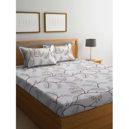 Klotthe Multicolor Floral 300 TC Cotton Blend Fitted Double Bedsheet with 2 Pillow Covers-picture-35