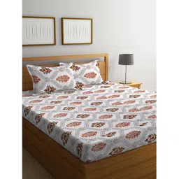 Klotthe Multicolor Floral 300 TC Cotton Blend Fitted Double Bedsheet with 2 Pillow Covers-picture-36