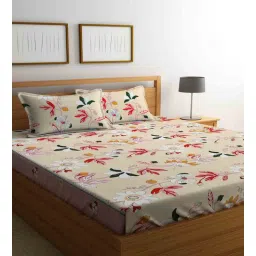 klotthe Multicolor Floral 300 TC Cotton Blend King Sized Bed Sheets with 2 Pillow Covers-picture-27