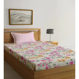 klotthe Multicolor Floral 300 TC Cotton Fitted Single Bedsheet with 1 Pillow Cover-picture-21