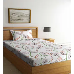 klotthe Multicolor Floral 300 TC Cotton Fitted Single Bedsheet with 1 Pillow Cover-picture-22