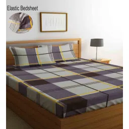 klotthe Multicolor Geometric 300 TC Cotton Blend King Sized Fitted Bed Sheets with 2 Pillow Covers-picture-25
