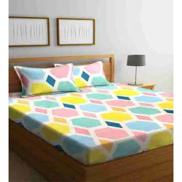 klotthe Multicolor Geometric 300 TC Cotton Blend King Sized Fitted Bed Sheets with 2 Pillow Covers-picture-26