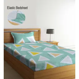 klotthe Multicolor Geometric 300 TC Cotton Fitted Single Bedsheet with 1 Pillow Cover-picture-17