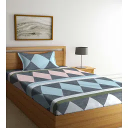 klotthe Multicolor Geometric 300 TC Cotton Fitted Single Bedsheet with 1 Pillow Cover-picture-27