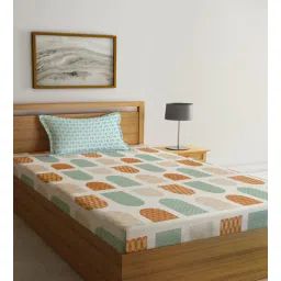 klotthe Multicolor Geometric 300 TC Cotton Fitted Single Bedsheet with 1 Pillow Cover-picture-28