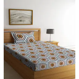 klotthe Multicolor Geometric 300 TC Cotton Single Bedsheet with 1 Pillow Cover-picture-37