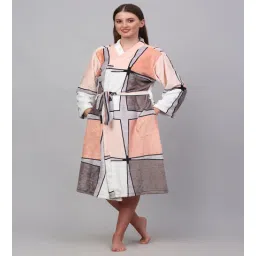 klotthe Multicolor Geometric Woolen Women Bath Robe With Belt (S)-picture-15
