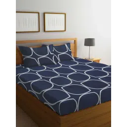 Klotthe Navy Cotton Blend 300 TC Double Bedsheet With 2 Pillow Covers-picture-27