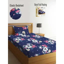 Klotthe Navy Cotton Blend 300 TC Single Elastic Bedsheet With 1 Pillow Cover-picture-28