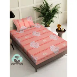 Klotthe Orange 400 TC Cotton Single Elastic Bedsheet with Pillow Cover-picture-21