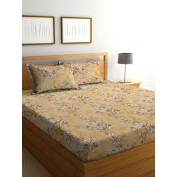 KLOTTHE Orange & White Floral Pure Cotton 400 TC King Bedsheet With 2 Pillow Covers-picture-35