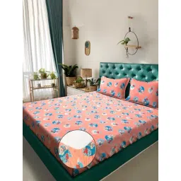 Klotthe Orange Cotton Printed 400 TC King Fitted Bedsheet with 2 Pillow Covers-picture-39