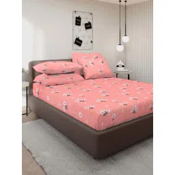 Klotthe Pink 300 TC Polycotton Double Bedsheet with 4 Pillow Covers-picture-41
