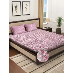 Klotthe Pink 300 TC Polycotton Double Elastic Bedsheet with 2 Pillow Covers-picture-10