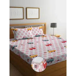 Klotthe Pink 300 TC Polycotton Double Elastic Bedsheet with 2 Pillow Covers-picture-10