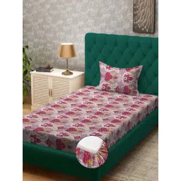 Klotthe Pink 300 TC Polycotton Single Elastic Bedsheet with Pillow Cover-picture-26
