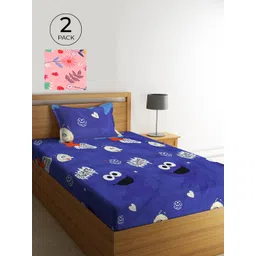 KLOTTHE Pink & Blue Cartoon Characters 300 TC 2 Single Bedsheet with 2 Pillow Covers-picture-19