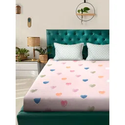 KLOTTHE Pink & Orange Abstract Printed 300 TC Fitted King Bedsheet Set 2.50 m x 2.25 m-picture-19
