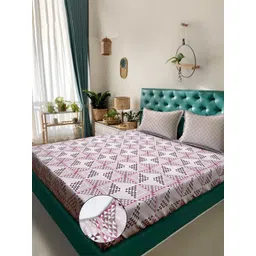 KLOTTHE Pink & White Geometric Cotton 400 TC Fitted Double King Bedsheet Set-2.5mX2.25m-picture-10