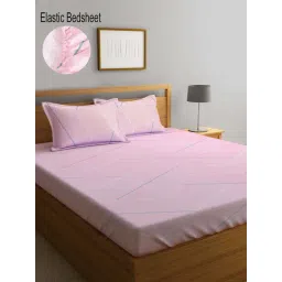 Klotthe Pink Cotton Blend 300 TC Elastic Bed Sheet With 2 Pillow Covers-picture-40