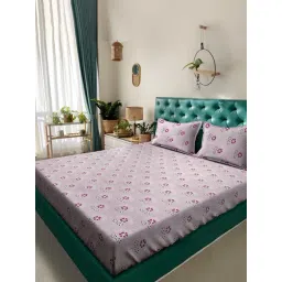Klotthe Pink Cotton Printed 400 TC King Flat Bedsheet with 2 Pillow Covers-picture-23