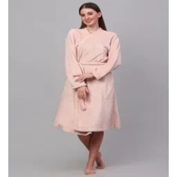 klotthe Pink Solid Woolen Women Bath Robe With Belt (S)-picture-13
