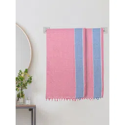 KLOTTHE Pink Striped Pure Cotton 233 GSM 2 Pieces Adult Bath Towels-59 Inch X 26.77Inch-picture-25